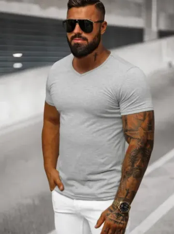 T-shirt męski bez nadruku szary JS/712007Z^Ozonee Fashion
