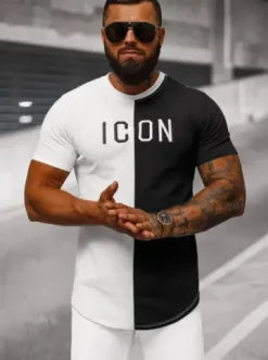 T-shirt męski biało-czarny O/7776T^Ozonee Outlet