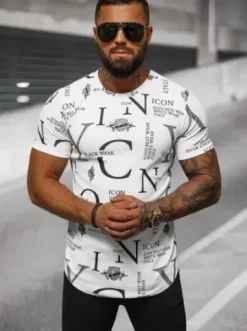 T-shirt męski biały O/L1192^Ozonee Fashion