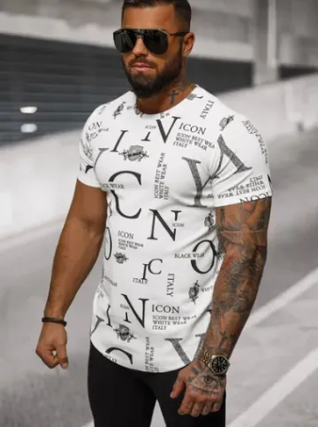 T-shirt męski biały O/L1192^Ozonee Fashion