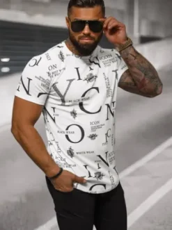 T-shirt męski biały O/L1192^Ozonee Fashion