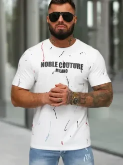T-shirt męski biały O/MPO3471Z^Ozonee Fashion
