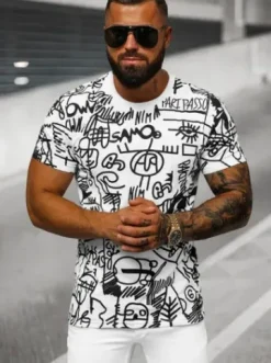 T-shirt męski biały O/P1062^Ozonee Sale