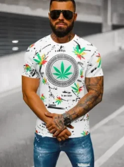 T-shirt męski biały O/P1347^Ozonee Sale