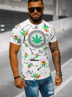 T-shirt męski biały O/P1347^Ozonee Sale