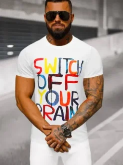 T-shirt męski biały O/T7578^Ozonee Hot