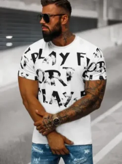 T-shirt męski biały O/T7283^Ozonee Fashion