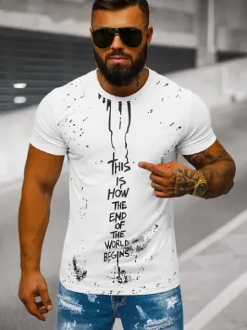 T-shirt męski biały O/8T1265/1^Ozonee New