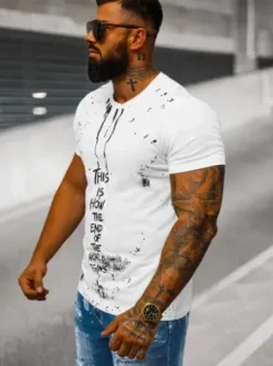 T-shirt męski biały O/8T1265/1^Ozonee New