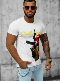 T-shirt męski biały O/T7579^Ozonee Outlet
