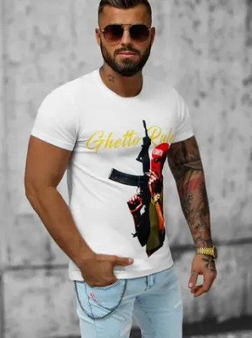 T-shirt męski biały O/T7579^Ozonee Outlet