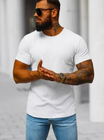 T-shirt męski biały O/7766T^Ozonee Outlet