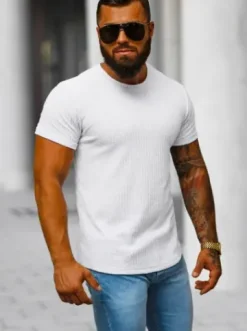 T-shirt męski biały O/7766T^Ozonee Outlet