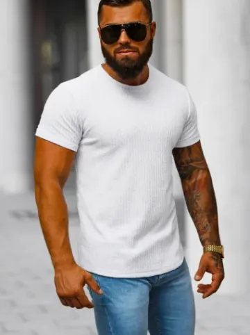 T-shirt męski biały O/7766T^Ozonee Outlet