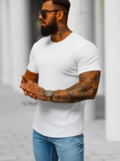 T-shirt męski biały O/7766T^Ozonee Outlet