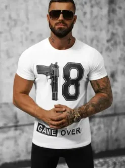 T-shirt męski biały O/T137/1Z^Ozonee Outlet