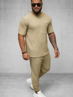 T-shirt męski camelowy O/Y960T^Ozonee Clearance