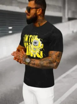 T-shirt męski czarny JS/Y70028Z^Ozonee Fashion