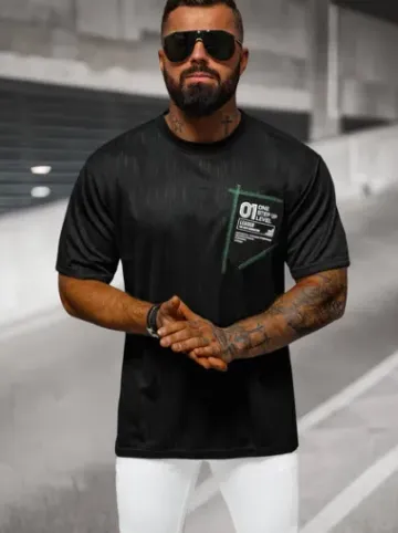 T-shirt męski czarny O/3C333^Ozonee Clearance