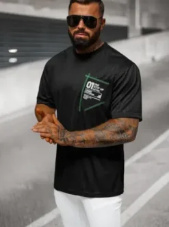 T-shirt męski czarny O/3C333^Ozonee Clearance