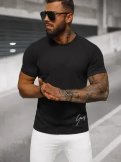 T-shirt męski czarny O/L1192^Ozonee Outlet