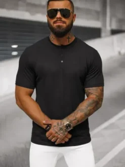 T-shirt męski czarny O/L1451^Ozonee Discount