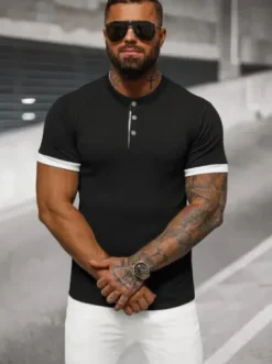 T-shirt męski czarny O/M011^Ozonee Fashion