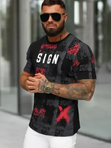 T-shirt męski czarny O/MPO3468^Ozonee New