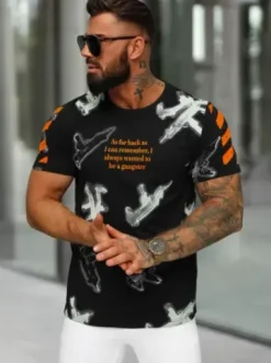 T-shirt męski czarny O/MPO3471^Ozonee Fashion