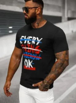 T-shirt męski czarny O/8T1266/3^Ozonee Outlet