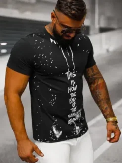T-shirt męski czarny O/8T1259/3^Ozonee Clearance