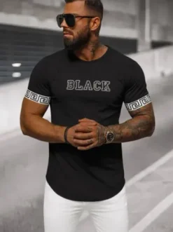 T-shirt męski czarny O/T7571^Ozonee Clearance