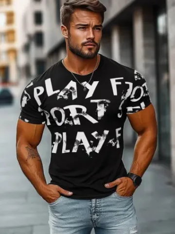 T-shirt męski czarny O/8T1280/3Z^Ozonee Discount