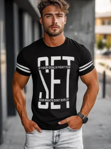 T-shirt męski czarny O/8T1275/3Z^Ozonee Sale