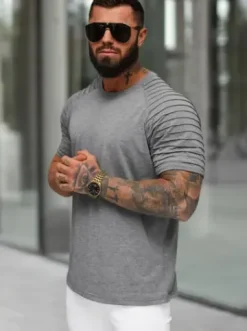 T-shirt męski grafitowy JS/8T88/5Z^Ozonee Fashion