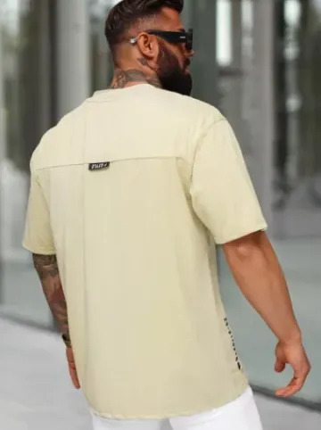 T-shirt męski loose fit beżowy O/QQ1185^Ozonee Online