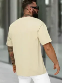 T-shirt męski loose fit beżowy O/YN2/631^Ozonee New