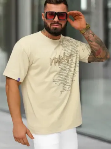 T-shirt męski loose fit beżowy O/YN2/631^Ozonee New