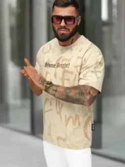T-shirt męski loose fit beżowy O/YN2/621^Ozonee Best