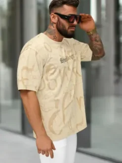 T-shirt męski loose fit beżowy O/YN2/621^Ozonee Best