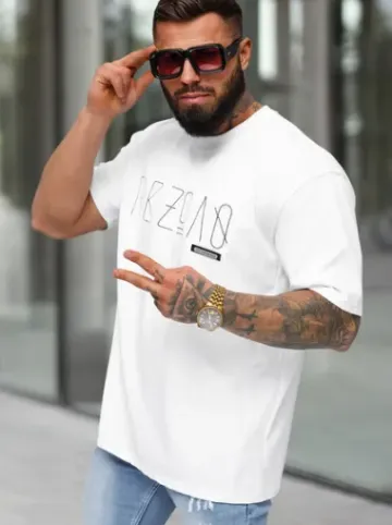 T-shirt męski loose fit biały O/QQ1185^Ozonee Best