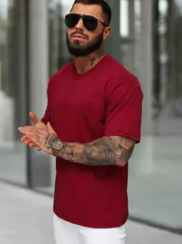 T-shirt męski loose fit bordowy JS/67T1298/21^Ozonee Sale