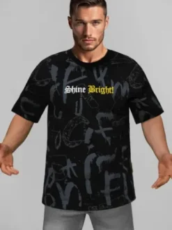T-shirt męski loose fit czarny O/YN2/621Z^Ozonee Fashion