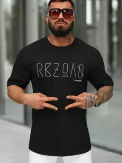 T-shirt męski loose fit czarny O/QQ1185^Ozonee Outlet