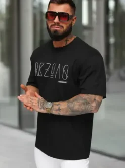 T-shirt męski loose fit czarny O/QQ1185^Ozonee Outlet