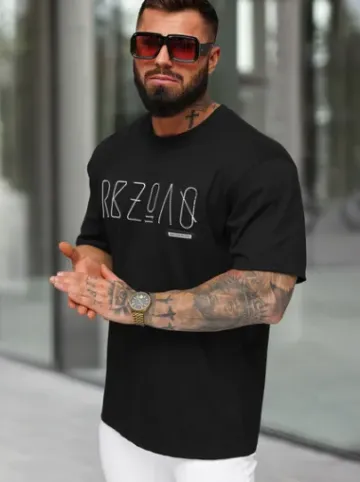 T-shirt męski loose fit czarny O/QQ1185^Ozonee Outlet