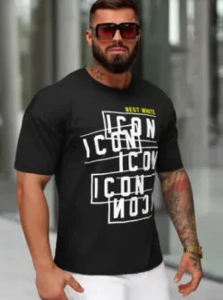 T-shirt męski loose fit czarny JS/8B1366/3^Ozonee Hot