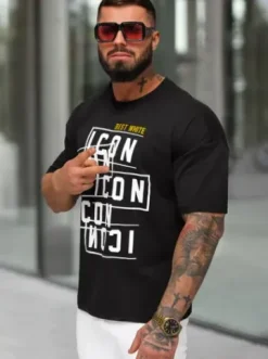 T-shirt męski loose fit czarny JS/8B1366/3^Ozonee Hot