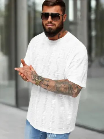 T-shirt męski oversize biały O/B1149^Ozonee Fashion