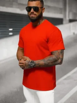 T-shirt męski oversize czerwony NB/MT3098^Ozonee Fashion